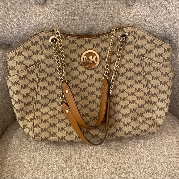 Michael Kors Tan and Gold Shoulder Bag - Picture 1 of 8
